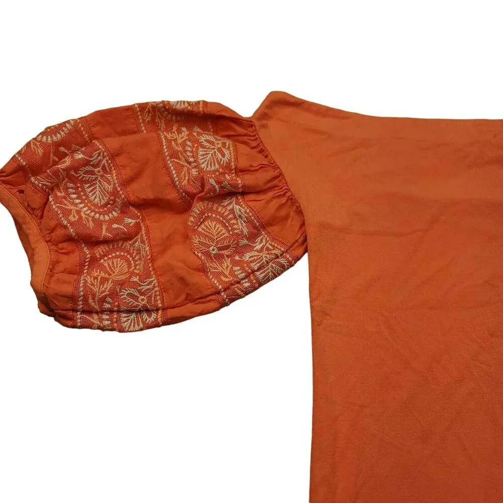 Free People Womens S Top Rock With‎ it Off the Shoulder Coral Puff Sleeves Boho